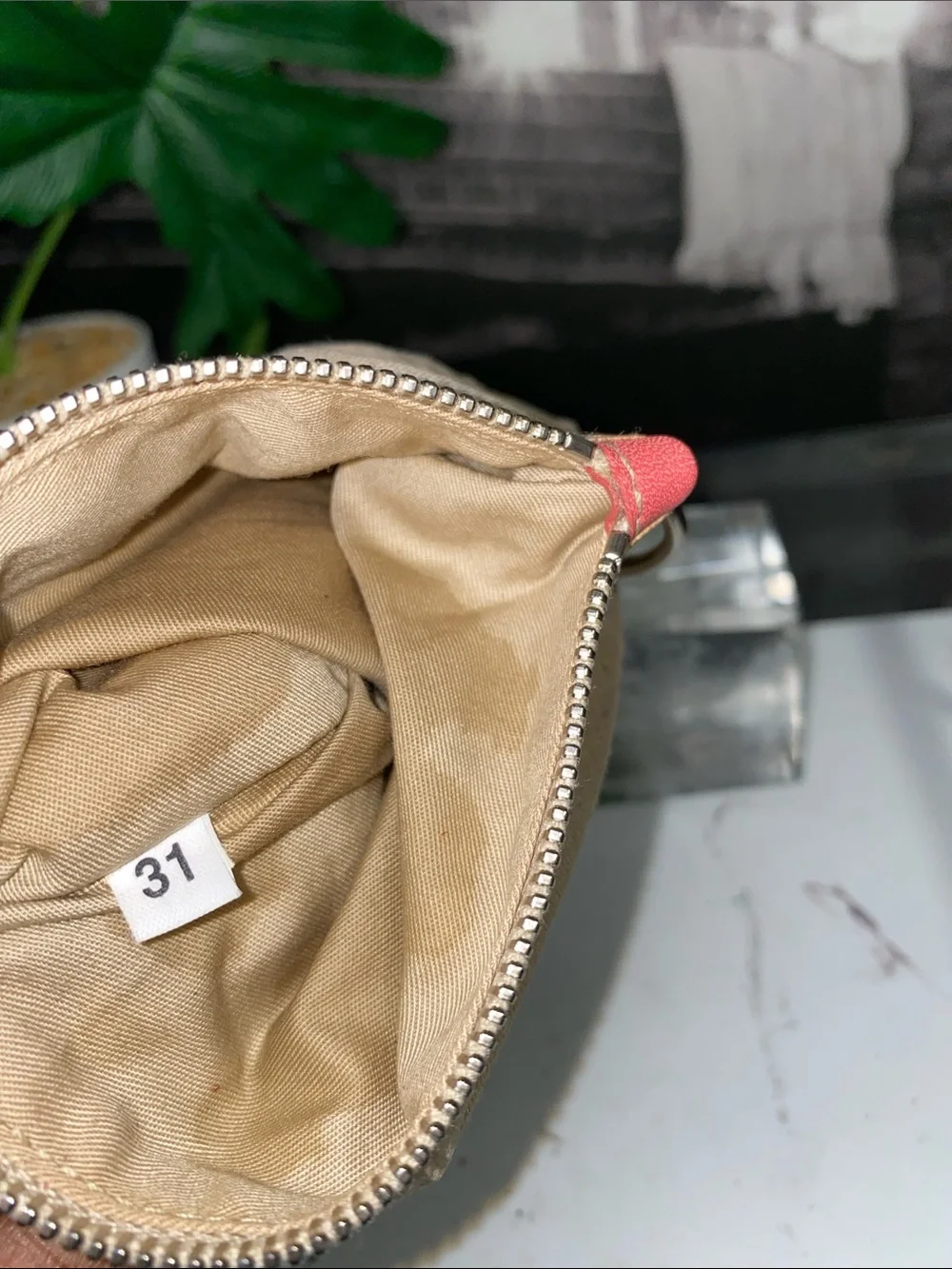Authentic Miu Miu Beige Linen Pouch with Coral Trim